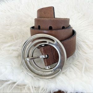 Silpada leather belt large silver tone belt buckle